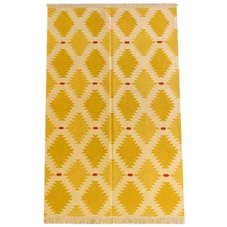 Handmade Yellow Cotton Minimalist Dhurrie For Living Room